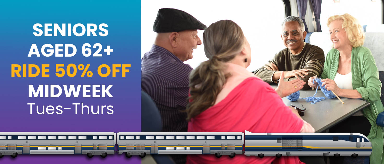Half-off fares for seniors age 62 and over
